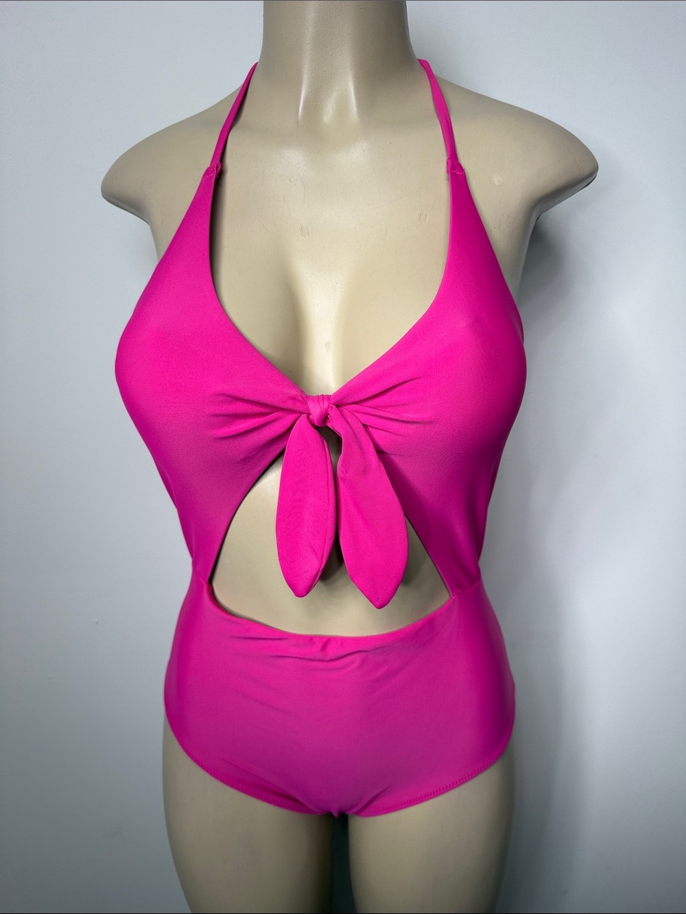 aerie Hot Pink Tie-Front Cutout One-Piece Swimsuit